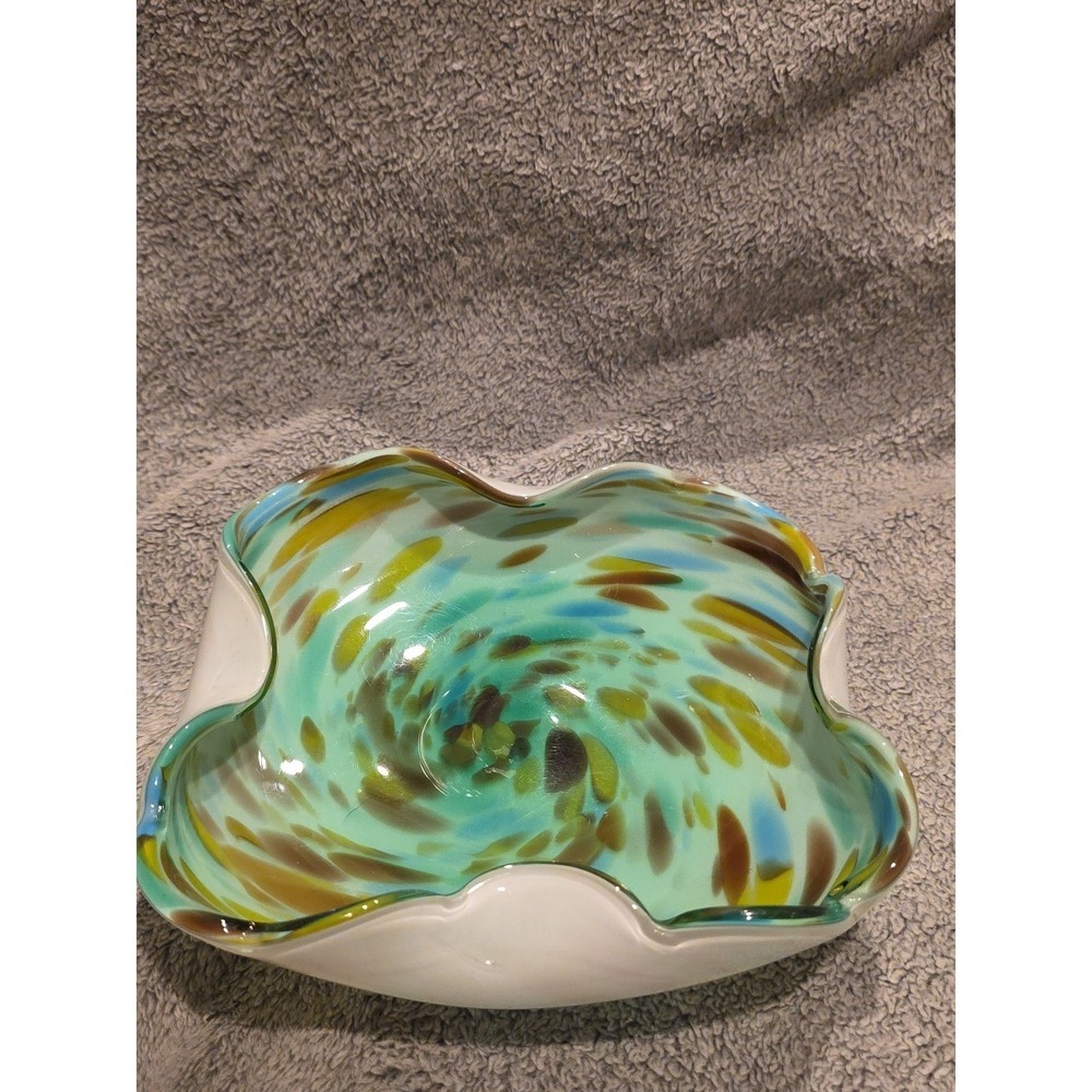 Murano Glass Dish Bowl Vessel Blue Green Amber White